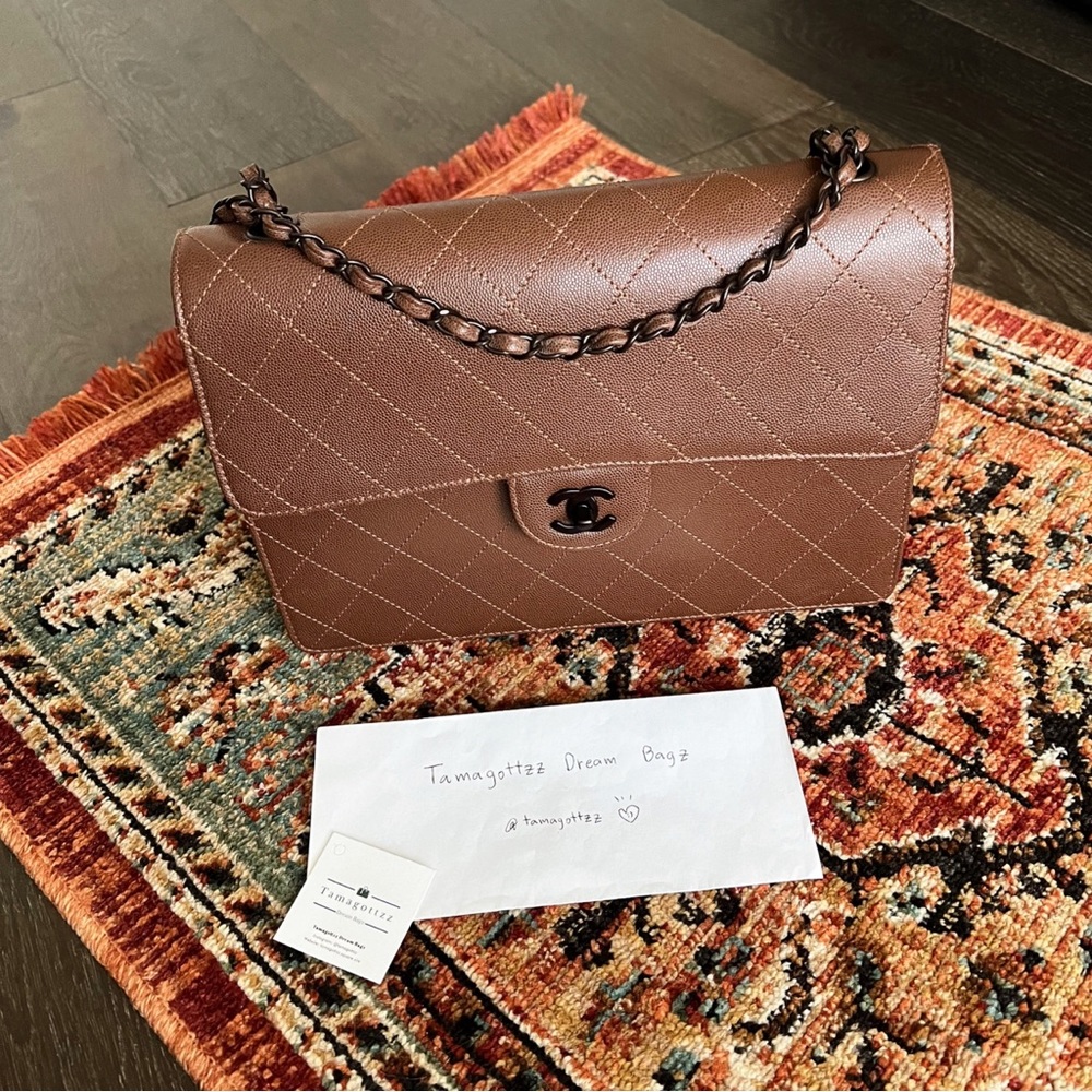 Chanel Classic Vintage Jumbo Brown Caviar Single Flap Bag - Picture 6 of 11